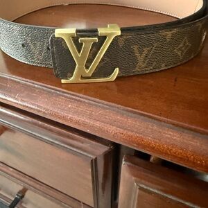 Louis Vuitton Monogram Belt with Gold LV Buckle
